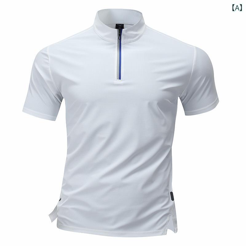 Tシャツ メンズ 半袖 立立襟 吸汗速乾 通気性 ランニング トレーニング ウェア フィットネス カジュアル スポーツ トップス