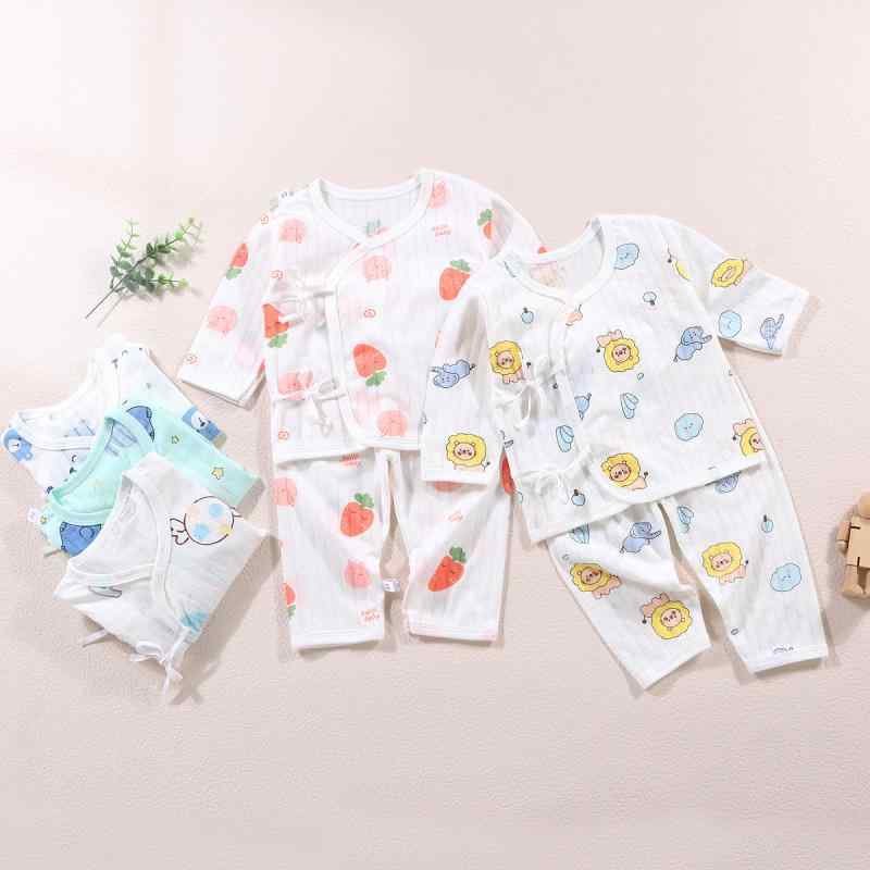 ベビー服 赤ちゃん 肌着 甚平風 紐結び コットン セットアップ 長袖 長ズボン ルームウェア かわいい 動物柄 プリント 春夏