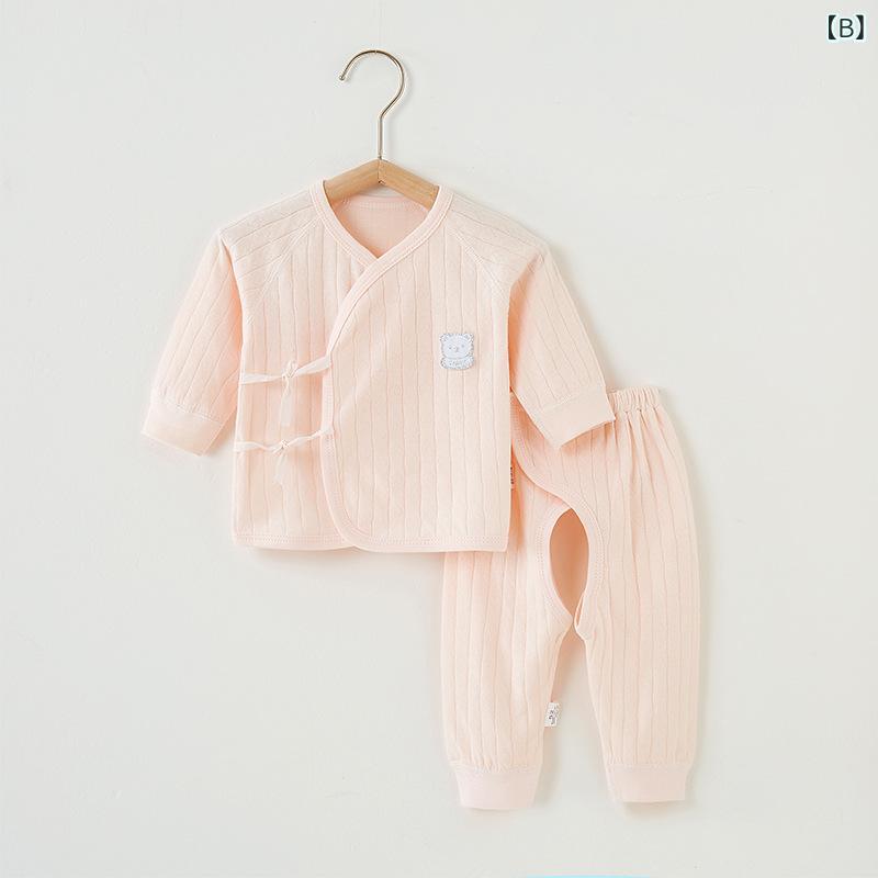 ベビーパジャマ キッズ 新生児 コットン 前開き 長袖 トップス パンツ セットアッ...