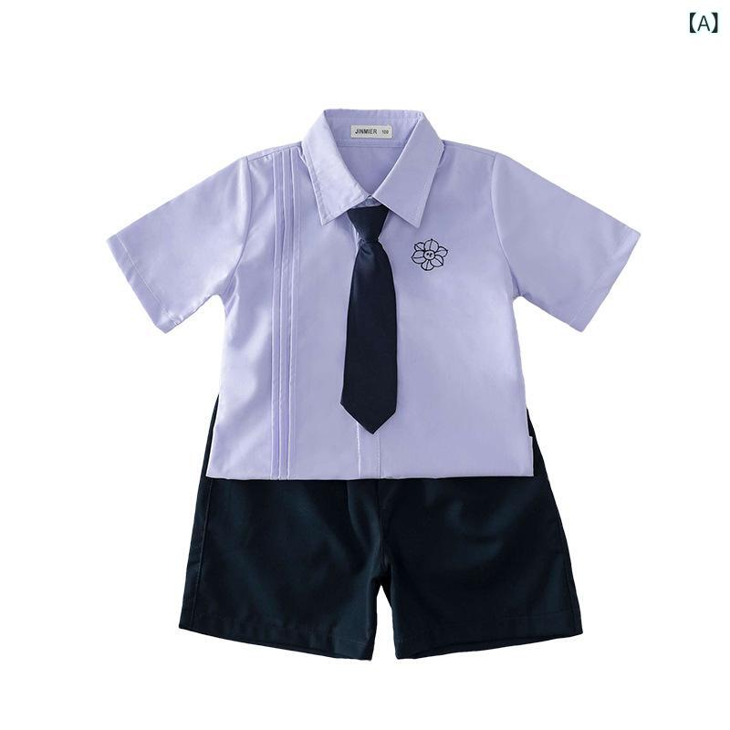 セキュアデポの校服 キッズ 夏 セットアップ コットン 吸汗速乾 通気性 柔らかい 半袖 スカート パンツ スクール制服 幼稚園 小学生 運動会 入園式 卒園式 発表会｜アングル2