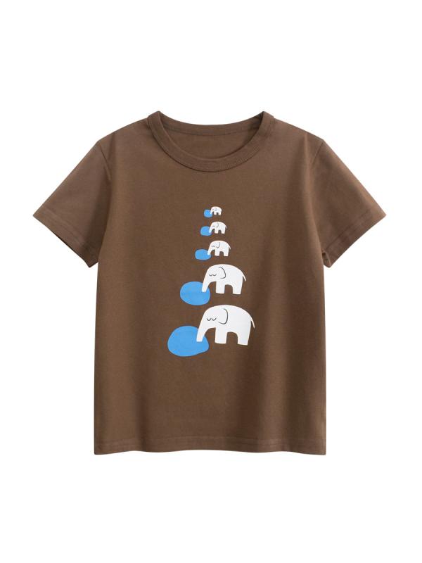 Tシャツ キッズ 男の子 半袖 トップス コットン 吸汗速乾 丸首 カジュアル プリント キャラクター 部屋着 通園 通学 ブラウン