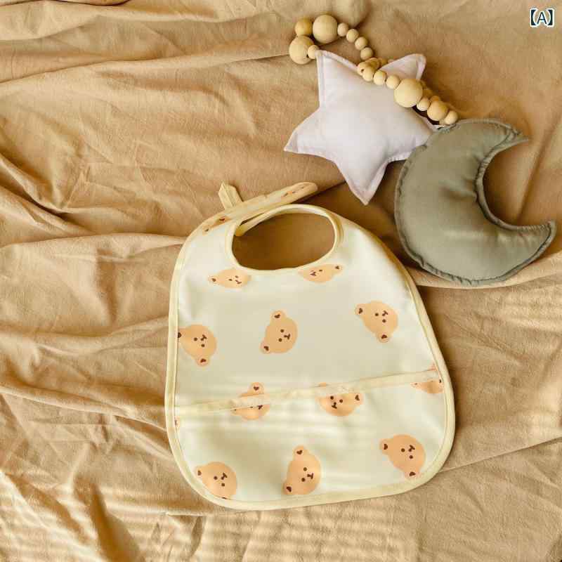 お食事エプロン ベビー キッズ 女の子 男の子 PUレザー 防水 防汚 お食事スタイ よだれかけ 口水巾 洗える 離乳食 軽量 かわいい 熊 ハート レインボー