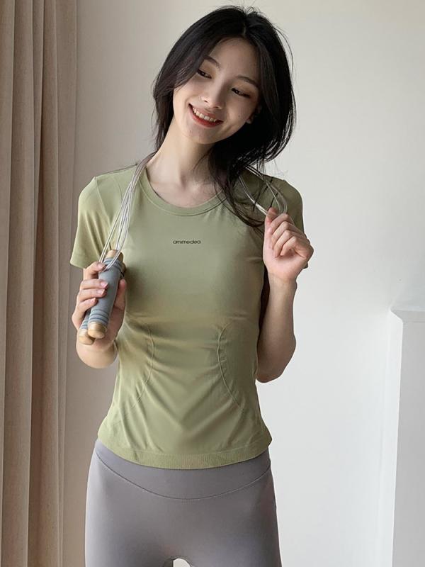 Tシャツ レディース 吸汗速乾 伸縮 半袖 ラウンドネック トップス カットソー ランニング フィットネス ヨガ ウェア スポーツ カジュアル ジム 運動 ピラティス