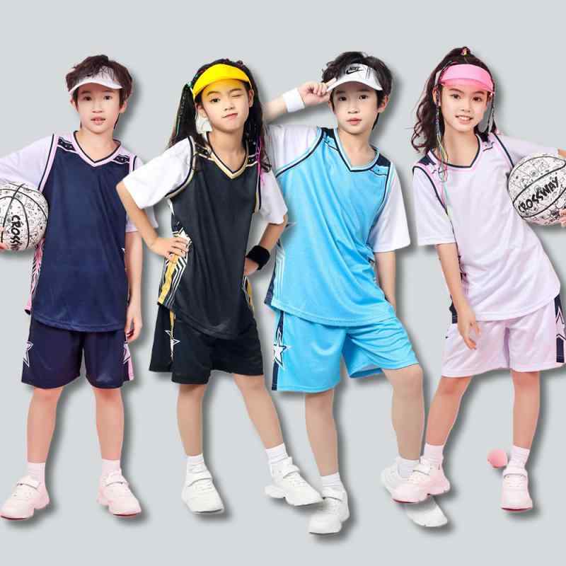 セットアップ キッズ ジュニア 半袖 バスケットボール ウェア ユニフォーム レイヤード風 男の子 女の子 スポーツウェア トレーニングウェア 練習着 運動着 部活 通気性 吸汗速乾
