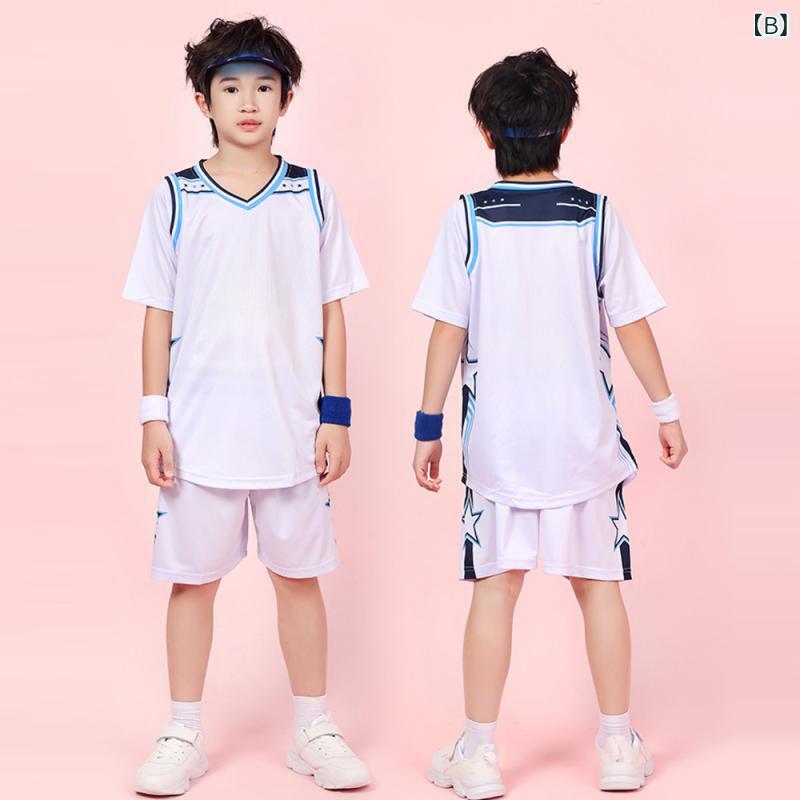 セキュアデポのセットアップ キッズ ジュニア 半袖 バスケットボール ウェア ユニフォーム レイヤード風 男の子 女の子 スポーツウェア トレーニングウェア 練習着 運動着 部活 通気性 吸汗速乾｜アングル3