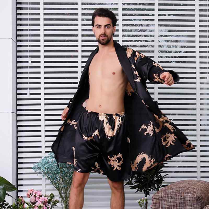 ・カテゴリ: 睡袍、ハーフパンツ・主な素材: ポリエステル・素材の厚さ: 超薄型（81-100g/平方メートル）・機能: ルームウェア・対象: メンズ・カラー展開: ブラック、レッド、ブルー・サイズ展開: M、L、XL、XXL、XXXL、4XL、5XL・スタイル: 欧米風・ネックライン: 折り襟・誤差範囲: 1-3cm