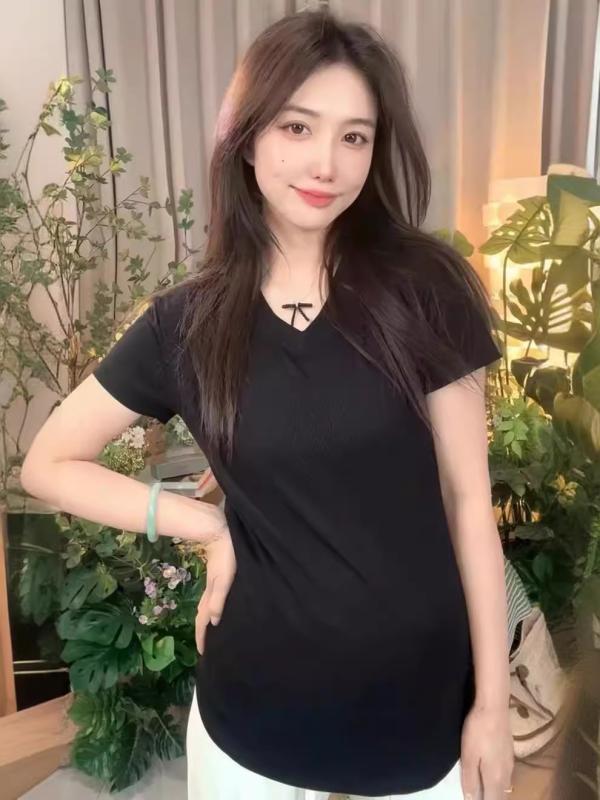 ・カテゴリ: Tシャツ・柄: 無地・ネックライン: Vネック・袖丈: 半袖・着丈: 普通丈（50cm超、65cm以下）・素材: モダール（モダール繊維90%以上95%未満、ポリウレタン30%以下）・袖型: レギュラースリーブ・カラー展開: 珍珠白、浅灰色、经典黒・サイズ展開: M、L、XL・スタイル: プルオーバー・スタイルタイプ: 日韓カジュアル、快適カジュアル・流行要素: フリンジ・シルエット: レギュラーフィット・プロセス: 先染め