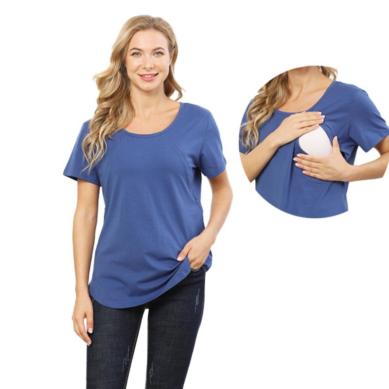 tシャツ レディース マタニティ 授乳服 妊婦服 半袖 無地 クルーネック チュニック...