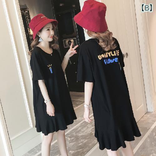セキュアデポのワンピース レディース マタニティ 半袖 接触冷感 丸首 Tシャツ ミドル丈 ルーズ カジュアル かわいい キャラクター プリント 部屋着｜アングル3