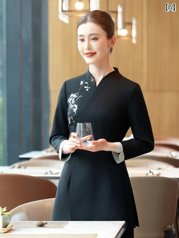 ・カテゴリ: 服装・スタイル: ホテルウェア・性別: 男女兼用・機能: 防汚、防油・パンツ丈: 長ズボン・素材: ポリエステル 98%、ポリウレタン 2%・カラー展開: 水墨玉蘭（レディース・長袖）、水墨玉蘭（メンズ・長袖）、水墨玉蘭（レディース・長袖+パンツ）、水墨玉蘭（メンズ・長袖+パンツ）、清谷若蘭（レディース・長袖）、清谷若蘭（メンズ・長袖）、清谷若蘭（レディース・長袖+パンツ）、清谷若蘭（メンズ・長袖+パンツ）・サイズ展開: M、L、XL、XXL、XXXL・ネックライン: Vネック・袖丈: