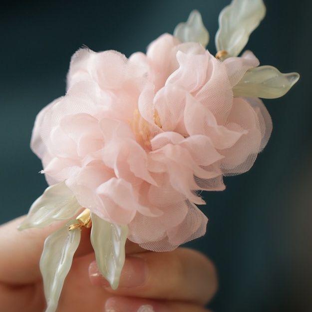 ヘアピン キッズ 女の子 髪飾り 芍薬 コサージュ シフォン レース かわいい 七五三 卒園式 発表会 着物 和装 浴衣 古風