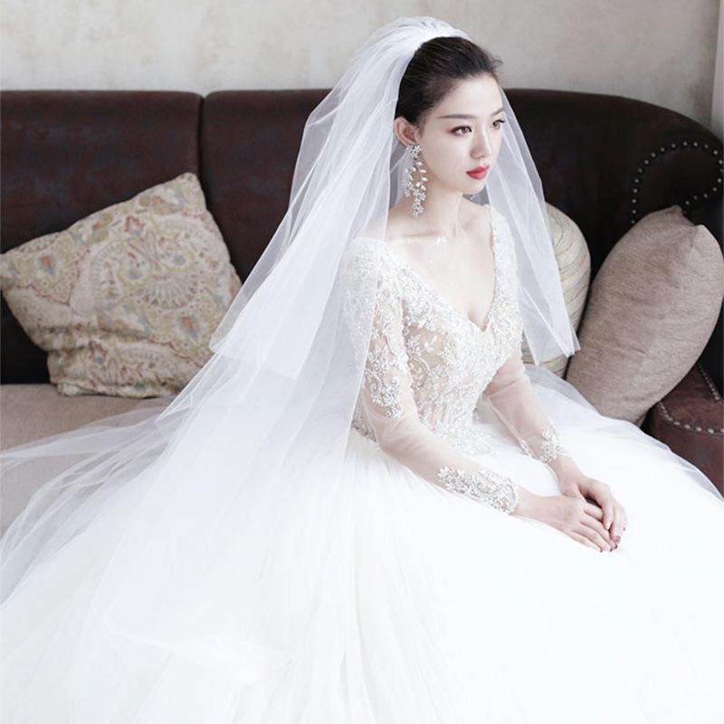 ウエディングベール レディース ロング 3m コーム付き 2段ベール 結婚式 花嫁 二次会 前撮り 写真撮影 ベールアップ シンプル 無地 ブライダル ヘアアクセサリー