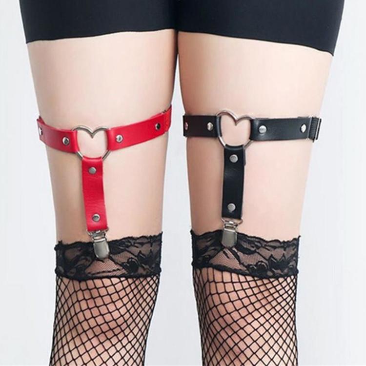 レッグガーター レディース PUレザー ハート メタル バックル ガーターベルト パンク 原宿風 セクシー ソックス留め アクセサリー