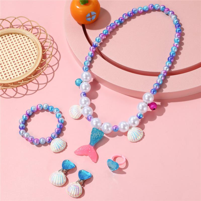 ネックレス キッズ 女の子 ジュエリーボックス セット アクセサリーセット ペンダント ブレスレット マーメイド 貝殻 おもちゃ シェル パープル