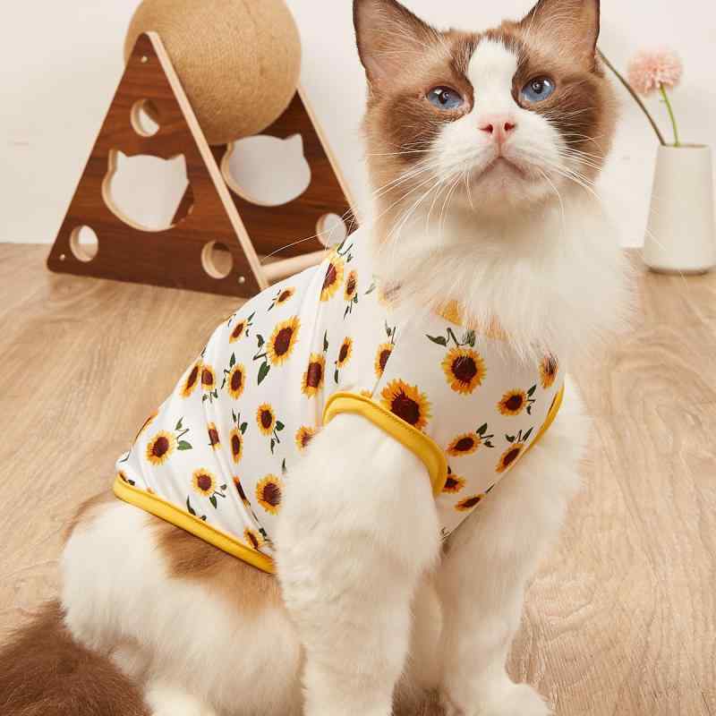 ペット服 猫用 春夏 キャミソール ワンピース Tシャツ タンクトップ 向日葵柄 カジュアル 軽量 薄型 通気性 かわいい