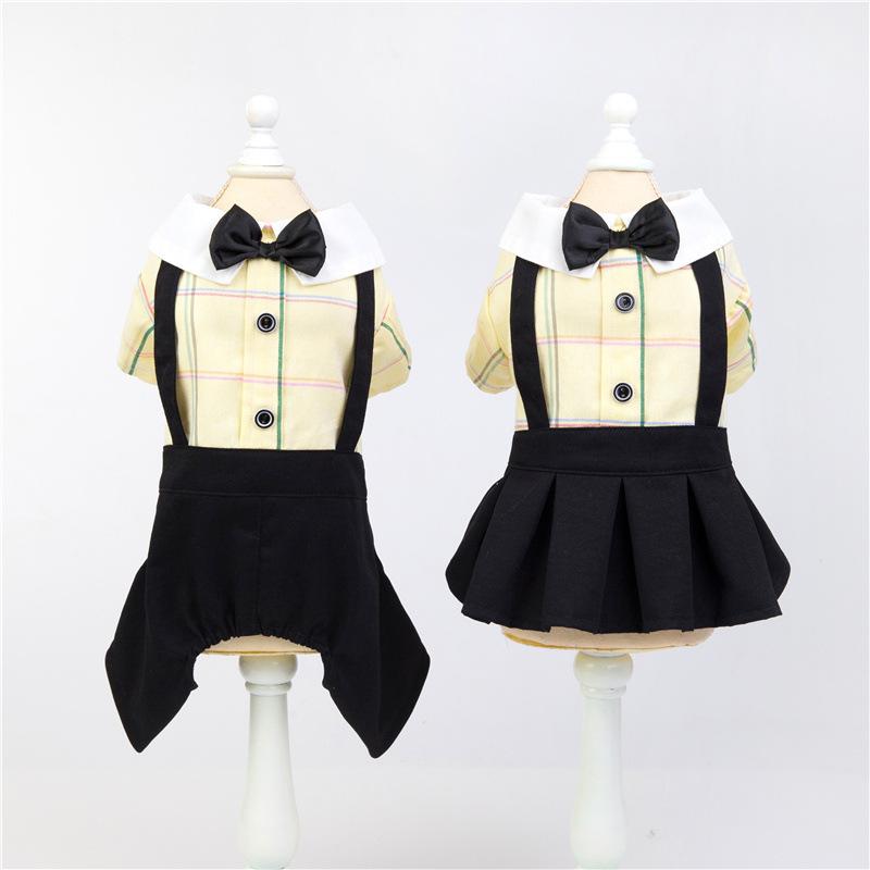 ・カテゴリ: 宠物服装・スタイル: 英倫・対象: 男女共用・カラー展開: 学生セットパンツ-ブルー,学生セットパンツ-イエロー,学生セットスカート-ブルー,学生セットスカート-イエロー・サイズ展開: S,L,XL,XXL,M