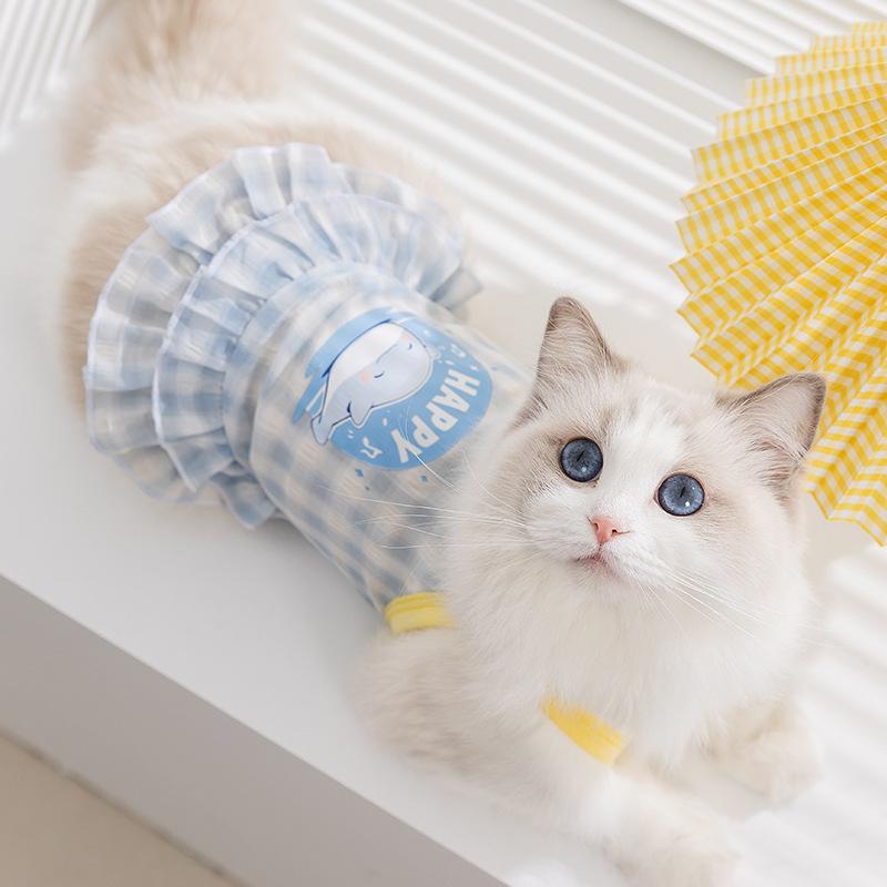 ペット服 猫用 犬用 キャミソールワンピース 春夏向け 通気性 軽量 ドッグウェア キャットウェア キャラクター柄 クマ クジラ柄 かわいい 中小型犬