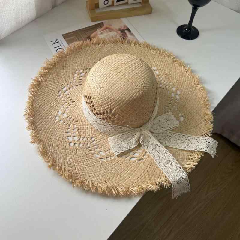 麦わら帽子 レディース ストローハット ラフィアハット 手編み 大つば 紫外線対策 日よけ帽子 旅行 アウトドア カジュアル リゾート