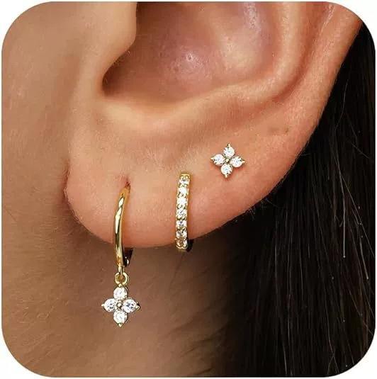 ピアス レディース 3点セット フープピアス クローバー ジルコニア 金属アレルギー対応 18Kコーティング 小ぶり キャッチレス 揺れる キラキラ 上品 おしゃれ 大人 かわいい 通勤 オフィス ギフト プレゼント