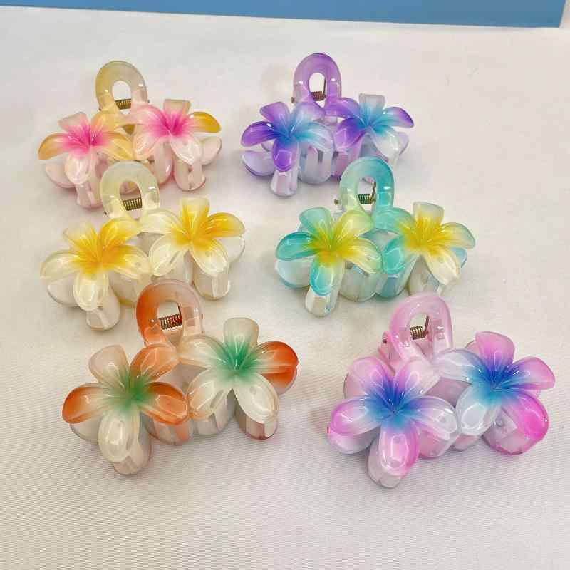ヘアクリップ レディース バンスクリップ 髪留め 卵の花 プルメリア モチーフ フラワー ヘアアクセサリー 透明感 クリア キャンディカラー リゾート 旅行 髪飾り かわいい おしゃれ