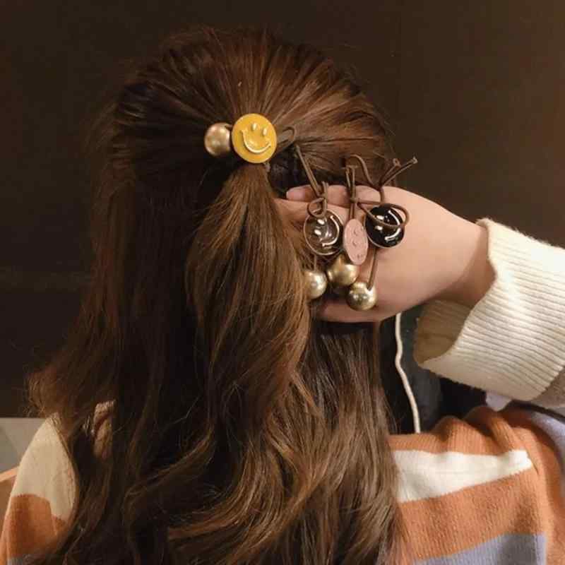 ヘアゴム レディース スマイル ビーズ 髪留め ヘアアクセサリー ブレスレット 2way...