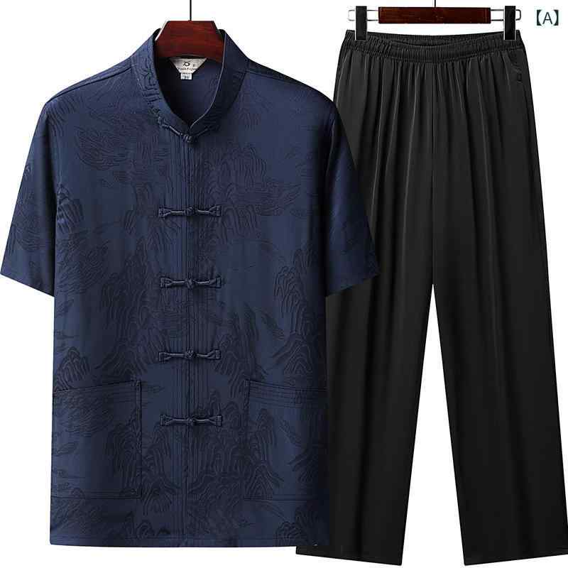 セットアップ メンズ 接触冷感 チャイナ服 半袖 シャツ パンツ 薄手 涼しい シニア 父の日 ギフト カジュアル 部屋着 ルームウェア ゆったり 夏 secure-depo-11648135 セキュアデポ サンプル画像2