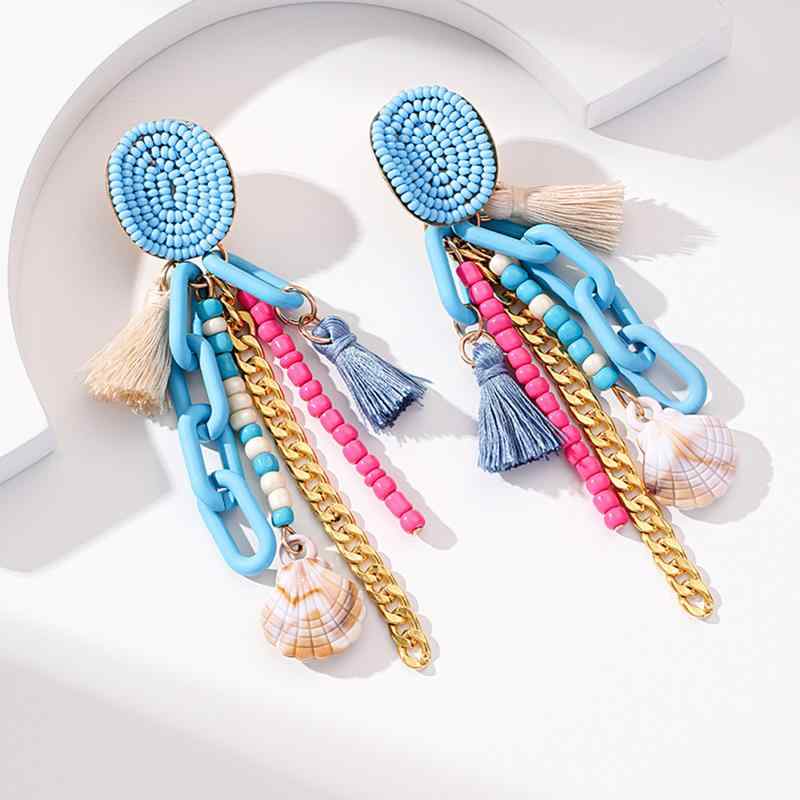 ・カテゴリ: 耳飾り・素材: アクリル・処理プロセス: ハンドメイド・デザイン要素: フリンジ、チェーン・スタイル: オリジナルデザイン・対象: レディース