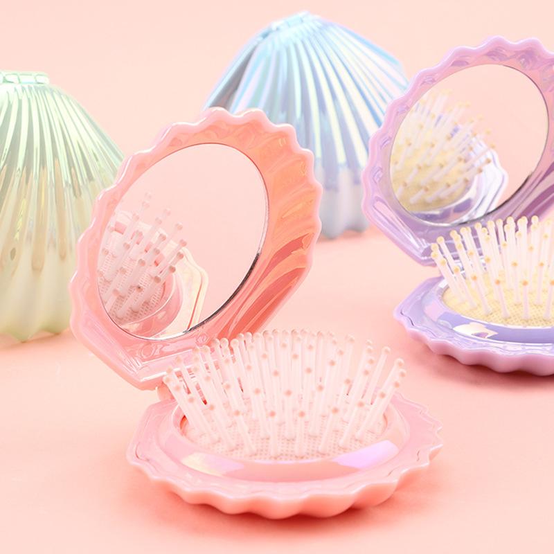 ヘアブラシ レディース クッションブラシ ミニ コンパクト 携帯用 ミラー付き かわいい キャンディーカラー 頭皮マッサージ さらさら くし 鏡付き 軽量 旅行用 美髪ケア secure-depo-11677360 セキュアデポ パッケージ画像
