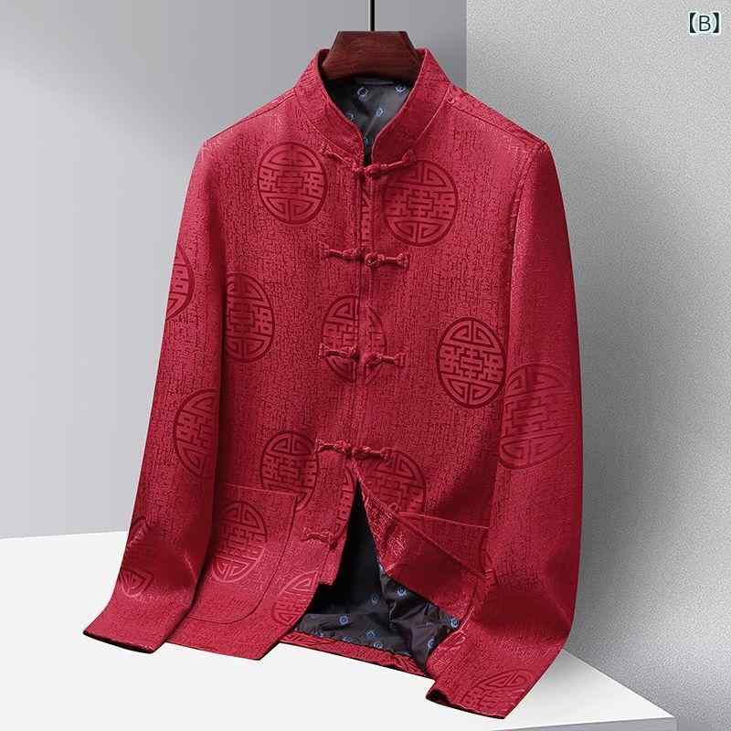 ジャケット メンズ チャイナ服 アウター 紳士 シニア 中高年 中華風 唐装 刺繍 長袖 春秋 還暦祝い 誕生日 祝宴 結婚式 父親 お父さん 敬老の日 ギフト プレゼント ゆったり 快適 形態安定 カジュアル 上着 secure-depo-11688534 セキュアデポ サンプル画像2