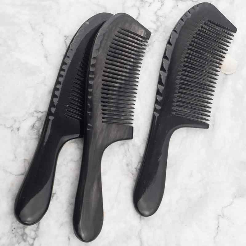 ヘアコーム 水牛角 くし ワイドトゥース 粗め 静電気防止 頭皮マッサージ ヘアケア つや髪 もつれ防止 手付き 柄付き 天然角 美髪 コーム 家庭用