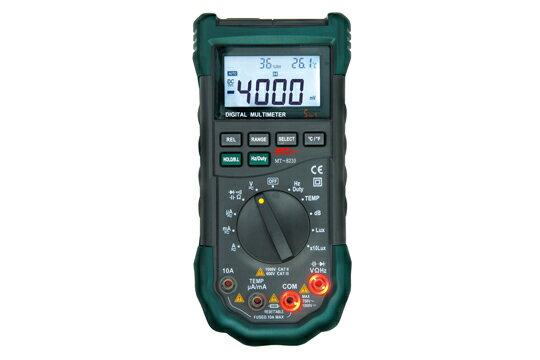 MT-8210 1台5役（DMM・温度計・湿度計・照度計・騒音計） ●LEDとブザーで知らせる誤挿入防止機能 ●バッ..