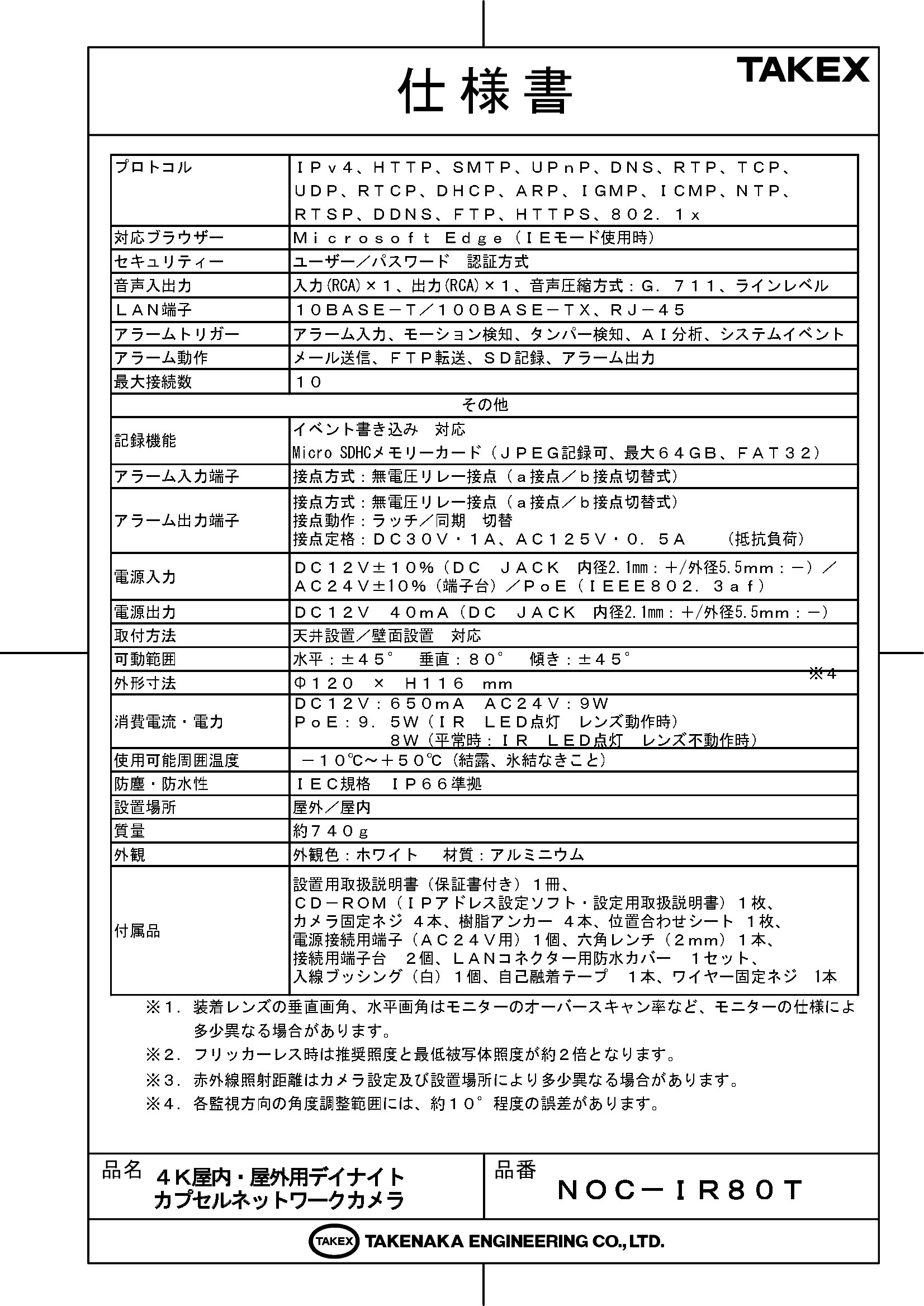 ��NOC-IR80T�� 4K���⡦�����ѥǥ��ʥ��ȥ��ץ���ͥåȥ������� TAKEX ���楨�󥸥˥����