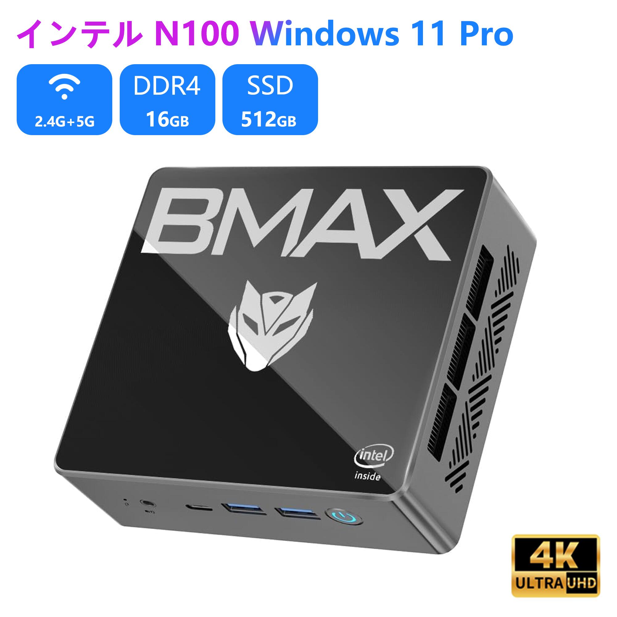 【5/16(木)01:59迄～P10倍&最大2000円クーポン】ミニPC Intel N100 Windows 11 Pro 16GB DDR4 512GB SSD Linux(Ubuntu) mini PC 最大3.4GHz 4コア4スレッド 拡張可能 静音 豊富なポート 4K60Hz 3画面同時出力 Type-C HDMI*2/USB*4/ Wi-Fi 5 / 2.4+5G/BT4.2/ RJ45-1000M-LAN