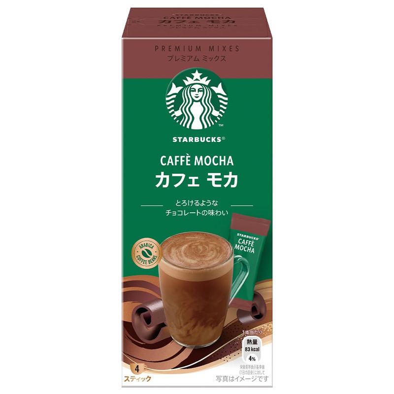 【商品説明】 スターバックスの人気ラテメニューをご家庭で手軽に楽しめるプレミアムミックスシリーズです。 厳選した100％アラビカ豆のコーヒーとミルクを使用し、とろけるようなチョコレートの甘さが楽しめるカフェモカに仕上げました。 ふんわりとした泡立ちとミルクリッチな味わいが特長です。 お湯を注ぐだけで、本格的なカフェタイムをお楽しみいただけます。 【お召し上がり方】 スティック1本をカップに入れ、お湯約180mLを注ぎ、よくかき混ぜてお召し上がりください。 【ご注意】 乳成分を含みますので、アレルギーのある方は原材料をご確認ください。 開封後はすぐにお召し上がりください。 直射日光・高温多湿を避けて保存してください。 パッケージデザイン等は予告なく変更される場合があります。 【広告文責】 株式会社シードメディカル TEL：0667868937