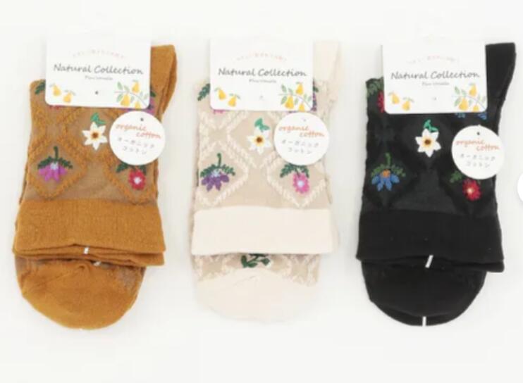樂天商城 - スーパーSALE★Natural Collectionクルー丈ソックス ・3足セット（ミニフラワー）【1セットのみ、クロネコゆうパケット可】