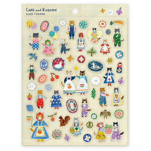 樂天商城 - Aiko Fukawa　シール　Cats and Buttons【ねこポス対応可】