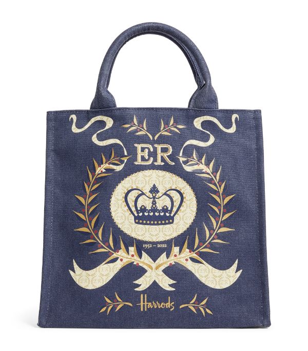Harrodsハロッズ　Small Queen's Platinum Jubilee Shopper Bag ・エリザベス女王 クイーンプラチナジュビリートートバッグ（ネイビー）スモールサイズのサムネイル