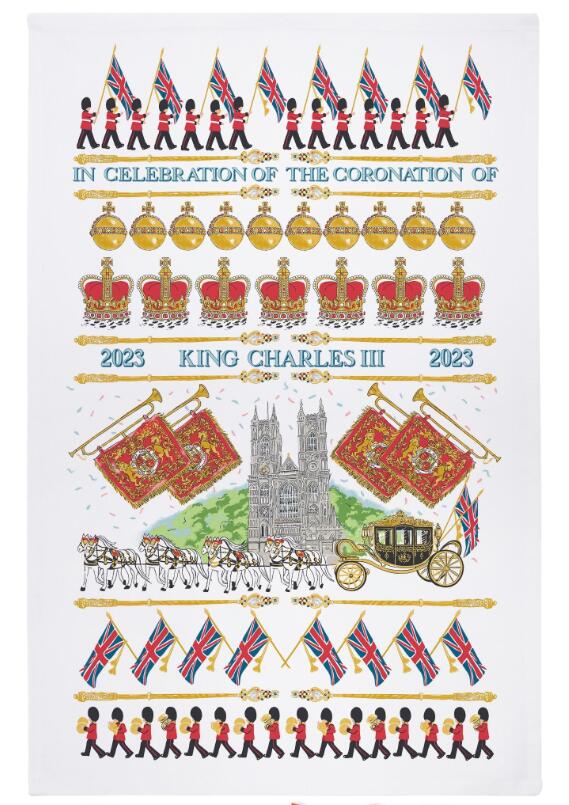 ULSTER WEAVERSアルスターウィーバーズ　Ulster Weavers Celebration Tea Towel - King Charles III 2023 Coronationチャールズ国王　戴冠コロネーションティータオル・ホワイト【2枚までねこポス対応可】のサムネイル