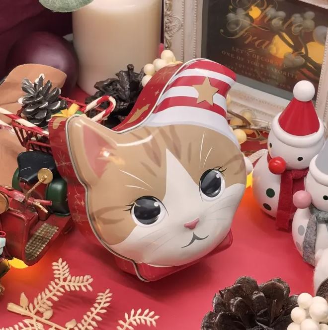 クリスマス　ネコ　フェイス缶　（お菓子詰め合わせ）