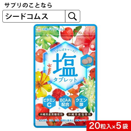 がんばりマース 塩タブレット アセロラ味 1袋20粒入り 5セット ビタミンC BCAA クエン酸 沖縄県産黒糖 沖縄県産塩 ロイシン バリン イソロイシン クエン酸【新商品2021】