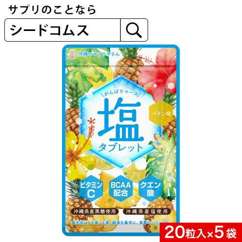 がんばりマース　塩タブレット　パイン味（1袋20粒入り×5セット）　ビタミンC　BCAA　クエン酸　沖縄県産黒糖　沖縄県産塩　ロイシン　..