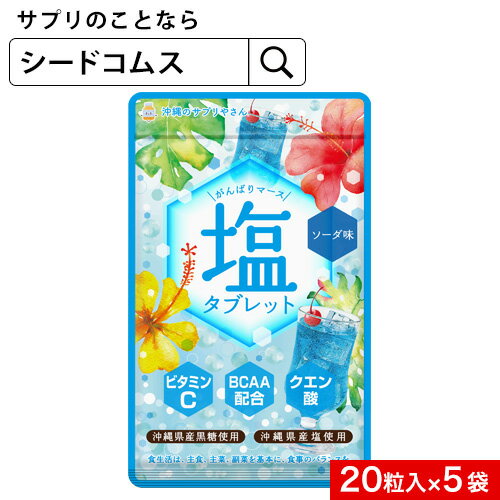 がんばりマース 塩タブレット ソーダ―味 1袋20粒入り 5セット ビタミンC BCAA クエン酸 沖縄県産黒糖 沖縄県産塩 ロイシン バリン イソロイシン クエン酸【新商品2021】