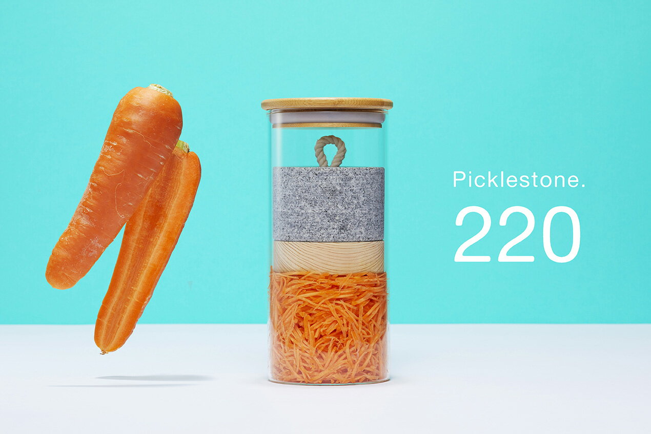 Picklestone220 次世代漬物石 ガラス製ポット ご家庭で気軽にお漬物 食材を入れて塩を振るだけ 冷蔵庫のポケットにぴったり 合同会社NUTMEG おうち時間 在宅