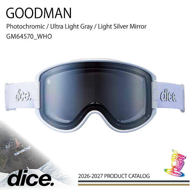 メーカー希望小売価格はメーカーカタログに基づいて掲載しています DICE / ダイス モデル名【GOODMAN】 進化し続けてきた『DICE』！！ DICEといえばそう換気システム「A-BLOW SYSTEM」 ワンタッチでゴーグルを換気する「A-BLOW SYSTEM」 という革新的なテクノロジーを備えています。換気すること でレンズのくもりを極限まで抑えることができ、快適な 視界を長時間提供します。 例えばリフト待ちでゴーグルの換気をすることが 習慣になり、短時間のハイクアップなら お持ちのサングラスの出番はなくなるでしょう。 レンズ：Photochromic / Ultra Light Gray / Light Silver Mirror ［ライトグレイ / ライトシルバーミラー（ULTRA調光）］ 『 晴天～ナイター 可視光線透過率 カテゴリー: S1-S3 』 フォトクロミック・テクノロジー（調光）を搭載したレンズ。 　 配送について こちらの商品は送料無料です。 その他 在庫がなくなり次第、販売を中止させて頂く場合がございます。 画像の関係で実際のカラーと多少異なる場合がございます。 26/27/DICE/ダイス/DICE/ダイス/GOGGLE/ゴーグル/スノーボード/スノボー