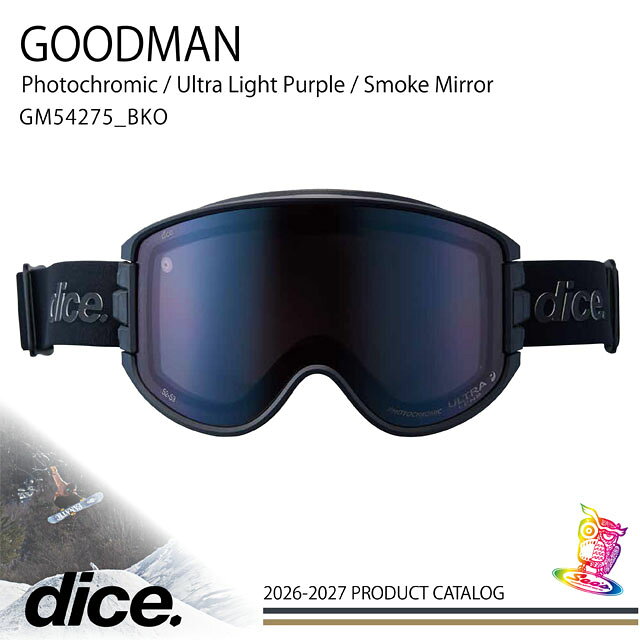 メーカー希望小売価格はメーカーカタログに基づいて掲載しています DICE / ダイス モデル名【GOODMAN】 進化し続けてきた『DICE』！！ DICEといえばそう換気システム「A-BLOW SYSTEM」 ワンタッチでゴーグルを換気する「A-BLOW SYSTEM」 という革新的なテクノロジーを備えています。換気すること でレンズのくもりを極限まで抑えることができ、快適な 視界を長時間提供します。 例えばリフト待ちでゴーグルの換気をすることが 習慣になり、短時間のハイクアップなら お持ちのサングラスの出番はなくなるでしょう。 レンズ：Photochromic / Ultra Light Purple / Smoke Mirror ［ライトパープル / スモークミラー（ULTRA調光）］ 『 晴天～降雪可視光線透過率 カテゴリー: S2-S3 』 フォトクロミック・テクノロジー（調光）を搭載したレンズ。 　 配送について こちらの商品は送料無料です。 その他 在庫がなくなり次第、販売を中止させて頂く場合がございます。 画像の関係で実際のカラーと多少異なる場合がございます。 26/27/DICE/ダイス/DICE/ダイス/GOGGLE/ゴーグル/スノーボード/スノボー