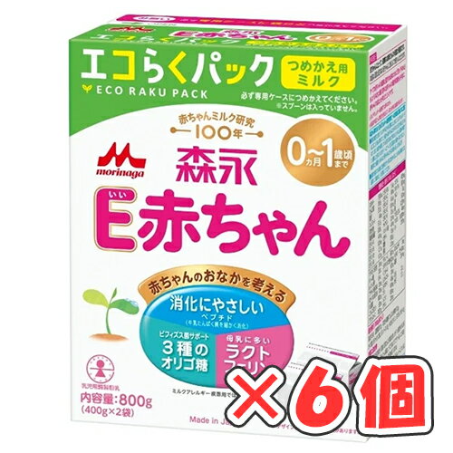 「森永E赤ちゃん」は、長年の母乳研究とペプチド研究をもとに開発した”母乳のようにやさしいミルク”。 すべての牛乳たんぱく質を細かく分解し消化負担に配慮しています。 母乳に含まれるラクトフェリン（消化物）、3種類のオリゴ糖などを配合し栄養成分を母乳に近づけています。 「エコらくパック」はママの声から生まれた日本で唯一(*)の「つめかえ」タイプ。 ミルクが入った袋を専用ケース入れ替えるだけで簡単に調乳ができます。 コンパクトで場所を取らないので収納にも便利です。 ご使用の際は、まずは「はじめてセット」をご用意ください。 *2020年6月現在 [原材料名] 乳糖（アメリカ製造又はドイツ製造）、調整脂肪（パーム油、パーム核油、ヒマワリ油、サフラワー油、エゴマ油）、乳清たんぱく質消化物、でんぷん分解物、カゼイン消化物、ガラクトオリゴ糖液糖、乳糖分解液（ラクチュロース）、ラフィノース、精製魚油、アラキドン酸含有油、ラクトフェリン消化物、L-カルニチン、酵母／レシチン（大豆由来）、炭酸カルシウム、塩化マグネシウム、リン酸三カルシウム、塩化カリウム、ビタミンC、炭酸ナトリウム、塩化カルシウム、リン酸水素二カリウム、コレステロール、L-チロシン、イノシトール、ピロリン酸第二鉄、炭酸カリウム、タウリン、硫酸亜鉛、シチジル酸ナトリウム、パントテン酸カルシウム、ビタミンE、ニコチン酸アミド、ウリジル酸ナトリウム、硫酸銅、5’-アデニル酸、ビタミンA、イノシン酸ナトリウム、グアニル酸ナトリウム、ビタミンB2、ビタミンB6、ビタミンB1、葉酸、β-カロテン、カロテノイド、ビオチン、ビタミンD3、ビタミンB12 [アレルギー情報] 乳成分、大豆 ※商品リニューアル等により、記載内容・パッケージ等が異なる場合がございます。 　お召し上がりの際は、必ずお手元の商品の表示内容をご確認ください。