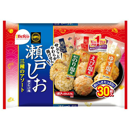 (商品説明) ・サクッとした歯ざわり、ソフトで口溶けの良い食感が幅広い世代の方から愛されている揚げせんべいです。 ・塩は「瀬戸のほんじお」を使用しています。 ・海老、ゆず、のり　風味豊かな3つの素材をお楽しみください。 (原材料） 【贅沢のり塩味】　 植物油脂（国内製造）、うるち米粉（米国産、国産）、でん粉、食塩、糖類（砂糖、ぶどう糖）、えび、焼のり、青のり、たんぱく加水分解物（大豆を含む）、あおさ、デキストリン、魚醤パウダー（魚介類）、粉末しょう油（小麦・大豆を含む）、唐辛子／加工でん粉、調味料（アミノ酸等）、香料、ベニコウジ色素、酸味料 【ゆず塩味】　 植物油脂（国内製造）、うるち米粉（米国産、国産)、でん粉、食塩、砂糖、えび、デキストリン、かつおエキスパウダー(デキストリン、かつおエキス、食塩、魚醤(魚介類)、かつお節エキス)、ゆず、陳皮パウダー、レモン果汁パウダー、唐辛子、ベース調味料(大豆を含む)、昆布エキスパウダー／加工でん粉、調味料(アミノ酸等)、香料(乳由来)、酸味料、ベニコウジ色素 【えび塩味】　 植物油脂（国内製造）、うるち米粉(米国産、国産)、でん粉、食塩、魚介エキスパウダー(えびを含む)、砂糖、えび、デキストリン、粉末しょう油(小麦・大豆を含む)、香味油(えびを含む)、酵母エキス粉末／加工でん粉、調味料(アミノ酸等)、着色料(紅麹、カラメル)、酸味料 (栄養成分） 製品個包装（1枚）当り ・贅沢のり塩味 　エネルギー29.1kcal・たんぱく質0.2g・脂質1.8g・炭水化物3.0g・食塩相当量0.06g ・ゆず塩味 　エネルギー29.5kcal・たんぱく質0.2g・脂質1.9g・炭水化物2.9g・食塩相当量0.09g ・えび塩味 　エネルギー30.2kcal・たんぱく質0.2g・脂質2.0g・炭水化物2.8g・食塩相当量0.08g (アレルギー) 乳成分、小麦、大豆、えび、魚介類