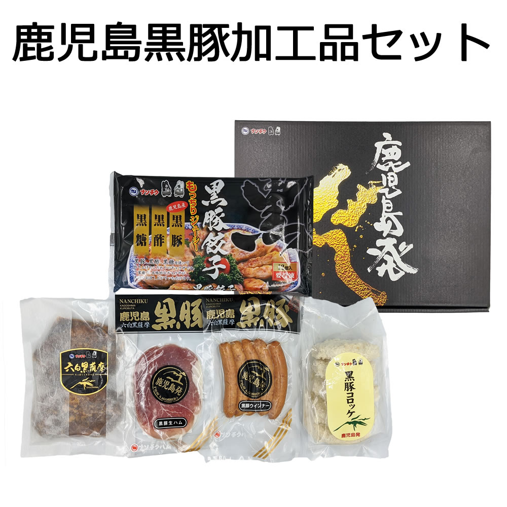 鹿児島黒豚加工品特セット　C【全国　送料無料】化粧箱入り　ギフトに最適　産地直送　冷凍　ナンチク　鹿児島を代表する食材　鹿児島黒豚　肉の旨味を凝縮した加工品のセット　コロッケ、ハンバーグ（デミグラス）、黒豚餃子、黒豚ウインナー　黒豚生ハムのサムネイル