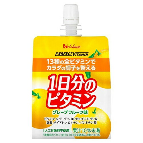 【商品説明】 13種の全ビタミンでカラダの調子を整えるゼリー飲料忙しく不規則な生活で食事が乱れがちな時など、十分に摂りきれないビタミン全13種を一度に摂ることができる「1日分のビタミンゼリー」。適度なエネルギー(105kcal)が補給できるので小腹満たしや間食におすすめです。人工甘味料不使用なので果実らしいおいしさが味わえます。栄養機能食品(ビオチン)ビオチンは、皮膚や粘膜の健康維持を助ける栄養素です。〜食生活は、主食、主菜、副菜を基本に、食事のバランスを。〜 【原材料】 糖類(砂糖(国内製造)、果糖ぶどう糖液糖)、グレープフルーツ果汁/酸味料、ゲル化剤(増粘多糖類)、乳酸カルシウム、V.C、塩化カリウム、パントテン酸Ca、ナイアシン、香料、V.E、V.B1、V.B2、V.A、V.B6、葉酸、V.K、ビオチン、V.D、V.B12