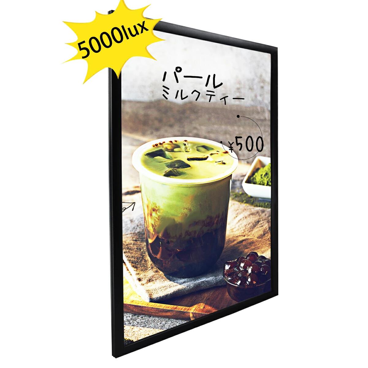 屋内用 LEDライトパネル ポスターパネル ポスターフレーム 電飾看板 壁掛け看板 A3サイズ 壁付看板 導光板 高輝度 高級感 光る看板 店舗看板 内照式看板 ポスター入れ看板 バックライト 四辺開閉式 【超軽量】 【フック付き】【高輝度5000Lux以上】【型番：OKH15-A3】(3.0)